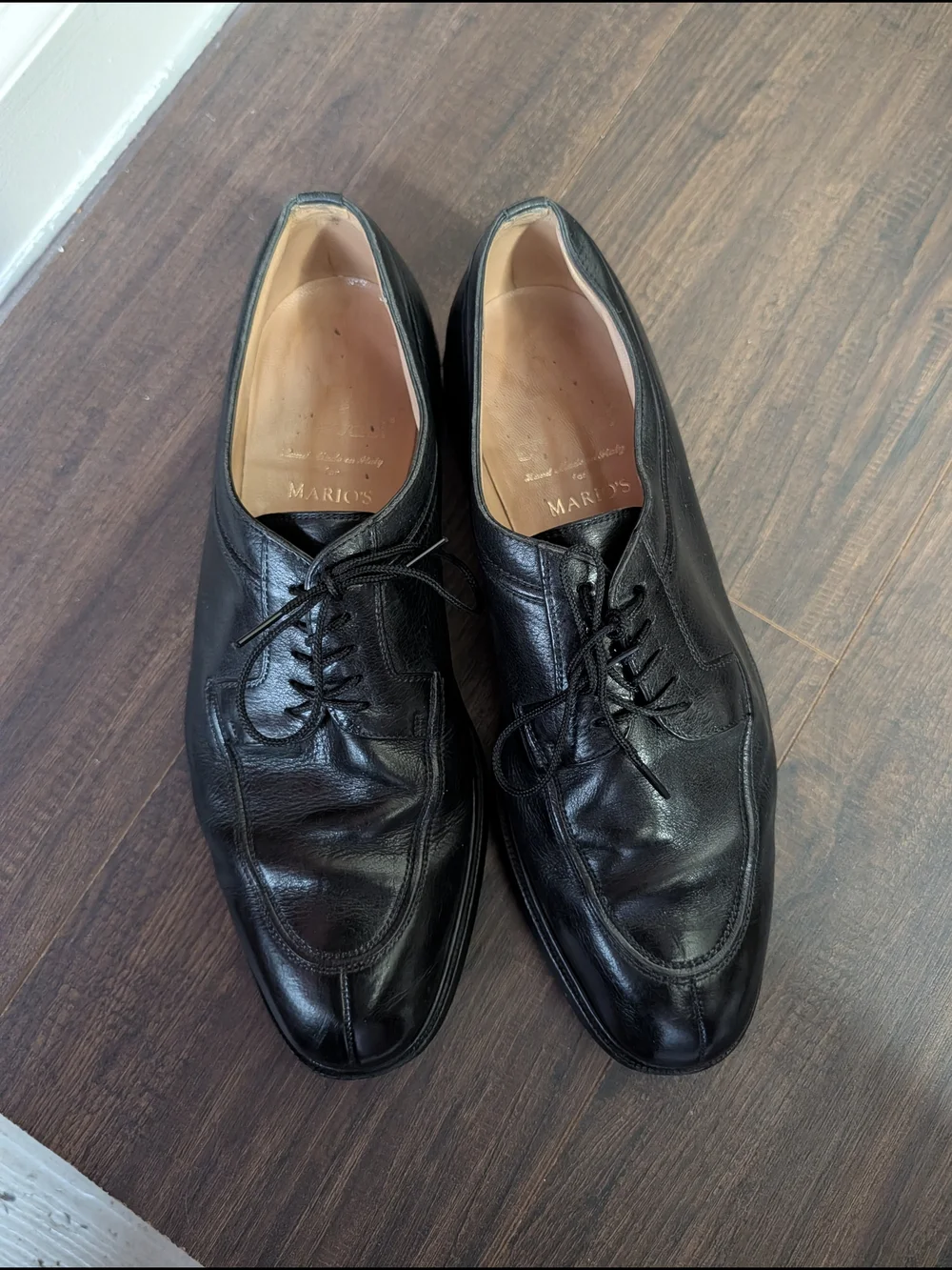 GRAVAITI Black Leather Handmade In Italy Mens Derby Norwegian Toe Shoes 10.5